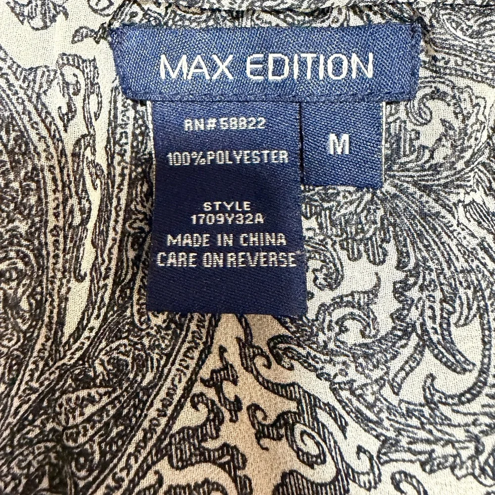 Max Edition Paisley Sheer Balloon Sleeve Boho Blouse Black Cream Red M